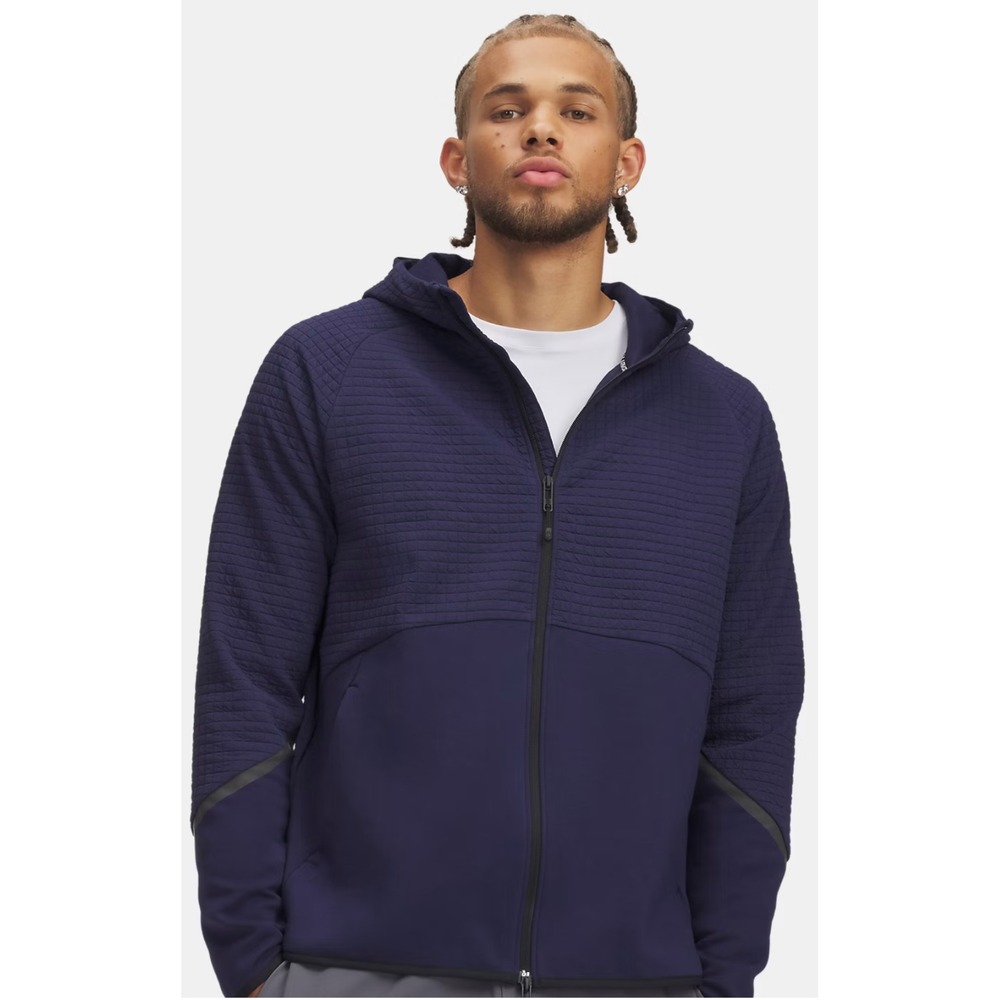 Under Armour Unstoppable Fleece Grid Mens XXL Navy Blue Full Zip Stretch 1386543